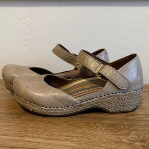 Dansko Women's Beige Leather Jute Mary Jane Clogs Platform Casual Shoe Size EU37